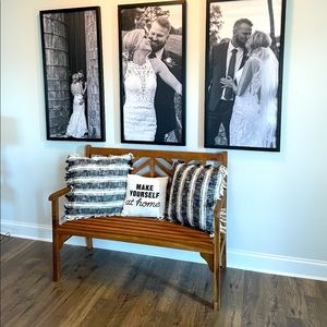 Brand new wood outdoor bench still with tags.